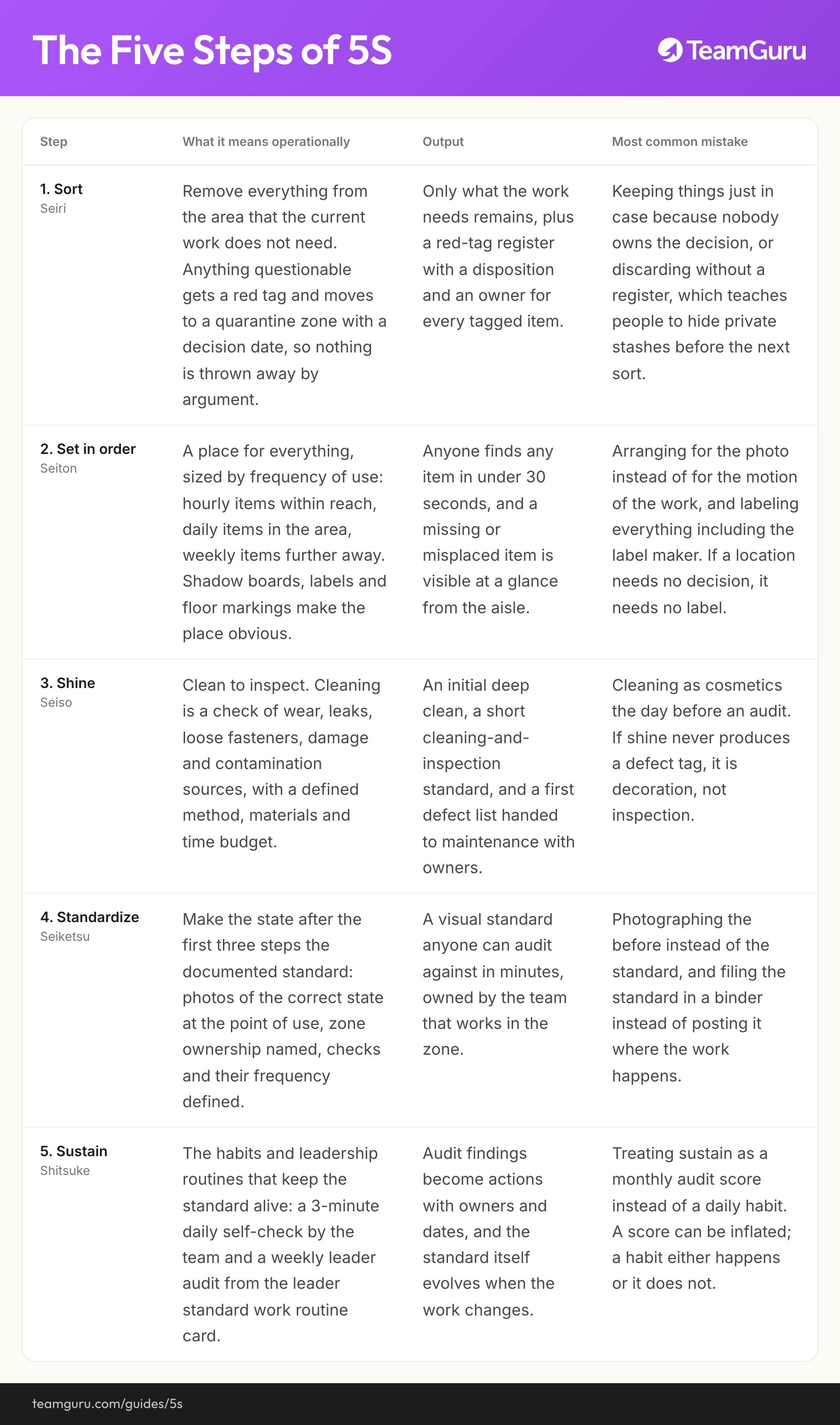 5S implementation diagram (TeamGuru guide)